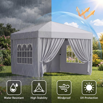 KIGOTY 10x10 FT Portable Pop Up Canopy Tent, Adjustable Height Instant Gazebo with Sidewalls, One-Push Setup Outdoor Canopy for Camping, Parties, Vendor Events (White, 3m × 3m)