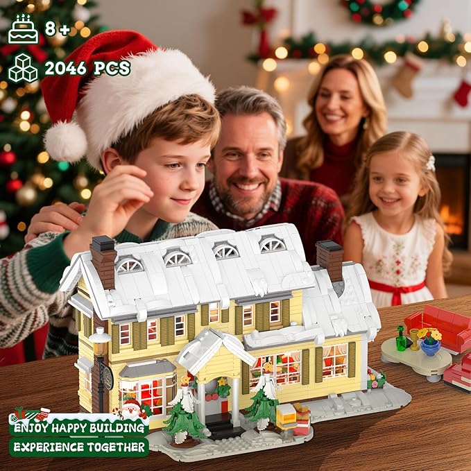 Premium Christmas Holiday House Building Set with LED Light 2046 PCS DIY Christmas Vacation Snow Village Kit Collectible Decor for Adults &amp Family for Christmas/Birthday Party