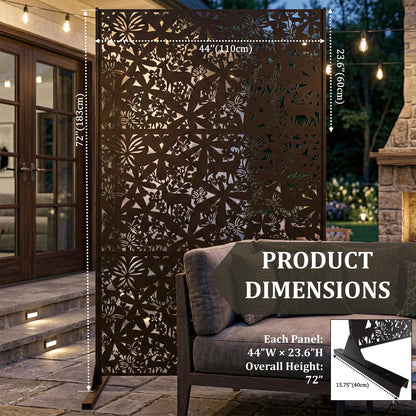 Metal Privacy Screen Outdoor 6FT – Freestanding Laser Cut Steel Garden Divider Panel with Stand, Decorative Modern Privacy Screen for Patio, Deck, Backyard & Balcony, Rustproof & Weather-Resistant