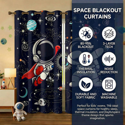 Space Curtains for Boys Room – Astronaut Themed Blackout Grommet Drapes, Thermal Insulated Outer Space Curtains Panels for Kids Bedroom, 42 x 45 Inch