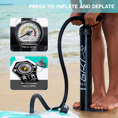 SKADDLES 10’6’’ Inflatable Stand Up Paddle Board (SUP) for Adults and Youth with Non-Slip Deck – Complete Accessories Kit, Perfect for Fishing, Yoga, Fitness & Family Fun (Mint Green Wood Grain)