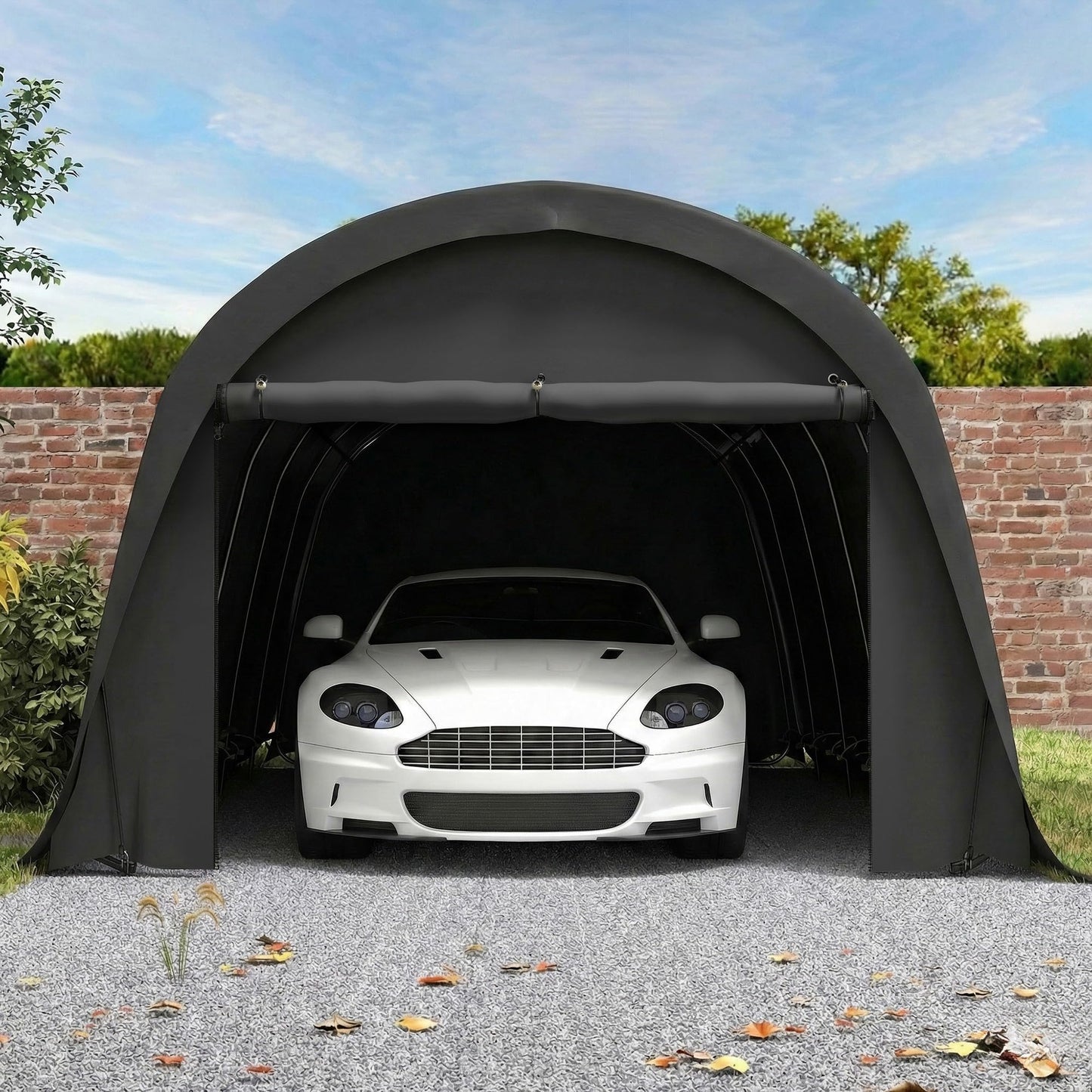 Outsunny 12' x 23.6' Heavy Duty Carport, Portable Garage Car Canopy Tent with UPF50+ Sun Protection, Galvanized Frame, Large Roll-Up Door for Cars, Trucks, Boats, Motorcycle, Bike, Dark Gray