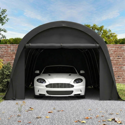Outsunny 12' x 23.6' Heavy Duty Carport, Portable Garage Car Canopy Tent with UPF50+ Sun Protection, Galvanized Frame, Large Roll-Up Door for Cars, Trucks, Boats, Motorcycle, Bike, Dark Gray
