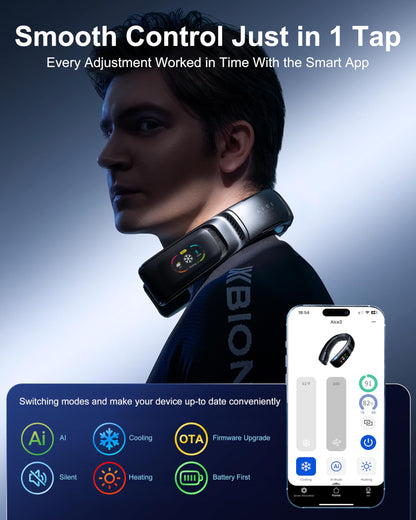 RANVOO No.1 AI Cooling A/C AICE 3 AI Neck Air Conditioner 7000mAh 30H [Full-body Cooling] [Health Monitor] Personal Neck Fan Cooler Rechargeable Wearable Music Call Gift [No Stand Version], Ice White