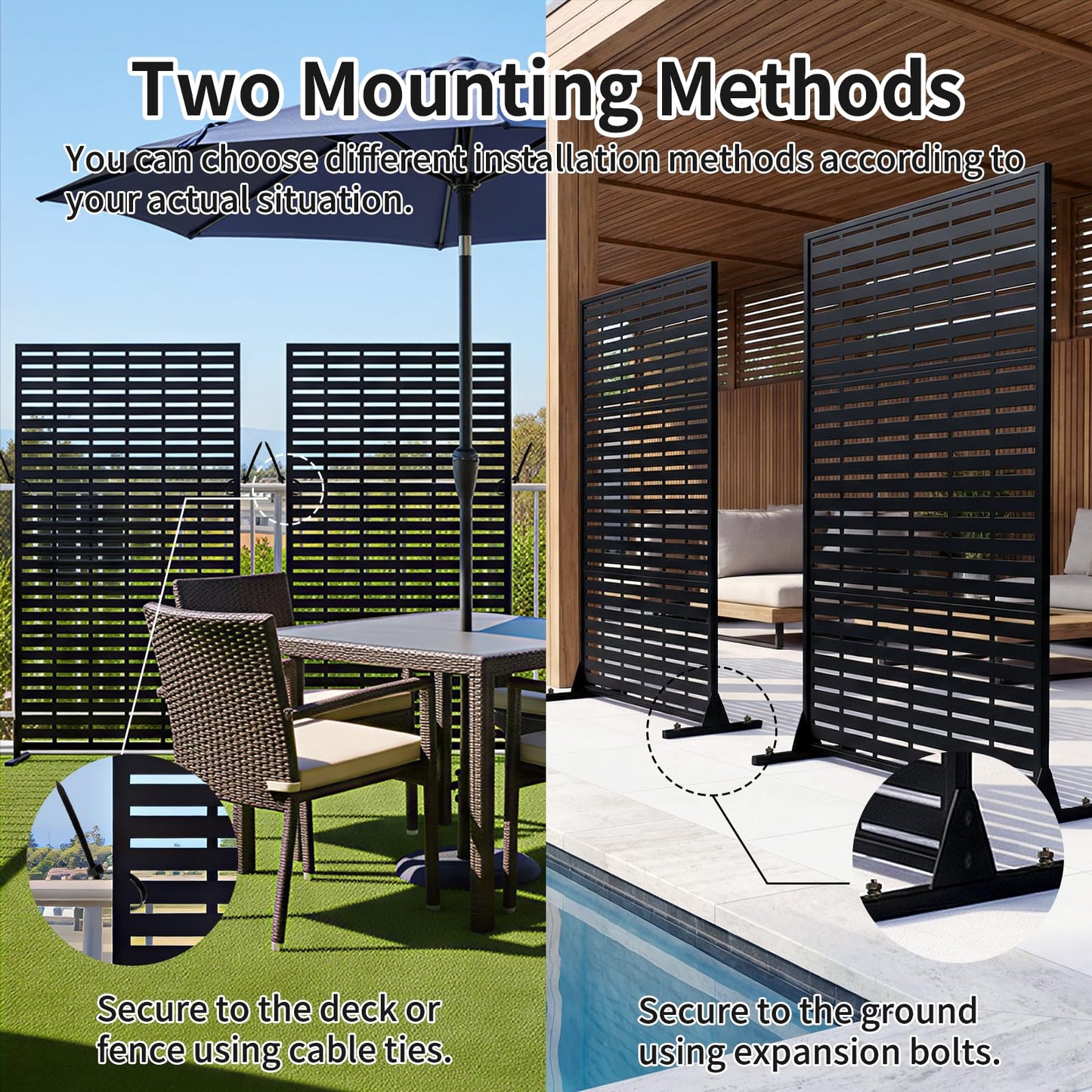 Metal Privacy Screen, 72" Outdoor Privacy Screen, Privacy Fence Panels with Stand, Provide Deck Privacy Protection, Privacy Fence for Garden, Pool, Patio, Balcony, Backyard Landscape