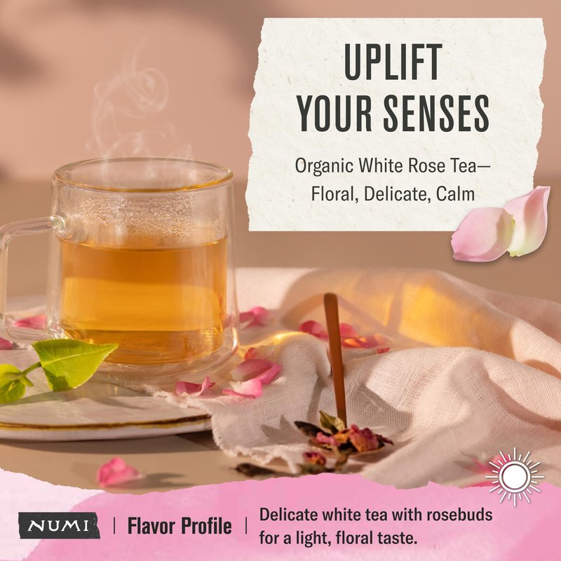 Numi Organic Tea White Rose, 16 Count Box of Tea Bags (Pack of 3) White Tea