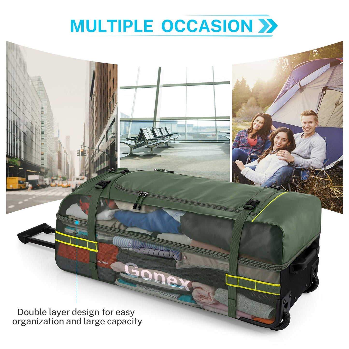 Gonex Rolling Duffle Bag with Wheels, 100L with Compression Packing Cubes