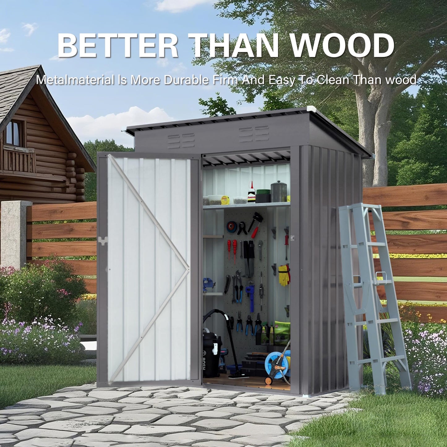 YOPTO 5X3 FT Sheds & Outdoor Storage,Metal Waterproof Tool Sheds with Pitched Roof and Lockable Door,Backyard House Buildings w/Vents,for Garden Sundries Sundries Bike,Gray