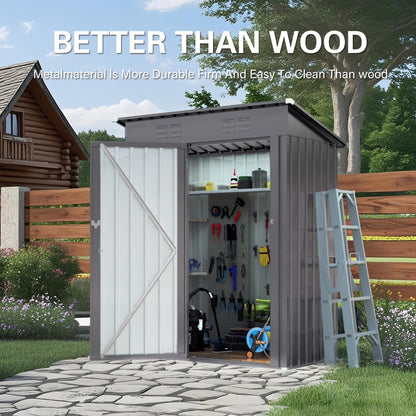 YOPTO 5X3 FT Sheds & Outdoor Storage,Metal Waterproof Tool Sheds with Pitched Roof and Lockable Door,Backyard House Buildings w/Vents,for Garden Sundries Sundries Bike,Gray
