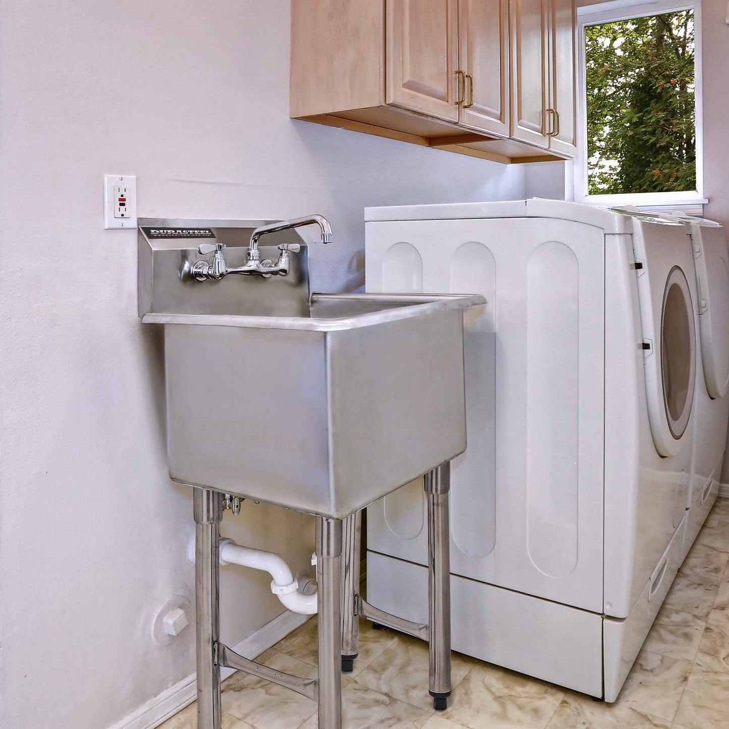 DuraSteel 304 Commercial Stainless Steel Utility Sink - 18 Inch Tub Freestanding Prep Kitchen Sink w/ Faucet - NSF Hand Wash Station for Kitchen Sinks, Outdoor, Laundry Room, Garage Small Kitchenette