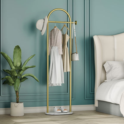 HKaikzo Gold Coat Rack, Modern Garment Rack with Marble Base, Heavy-duty Clothing Racks Freestanding, Can Hang Clothes, Hat, Scarf, Organize Shoes 19.7" W
