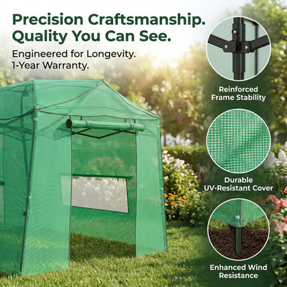 8.5 x 7 ft Pop-up Greenhouse, Walk-in Green House for Indoor Outdoor, Plant Garden Green House with Zippered Doors, Screen Windows, Heavy Duty Frame and Weather-Resistant Durable PE Cover