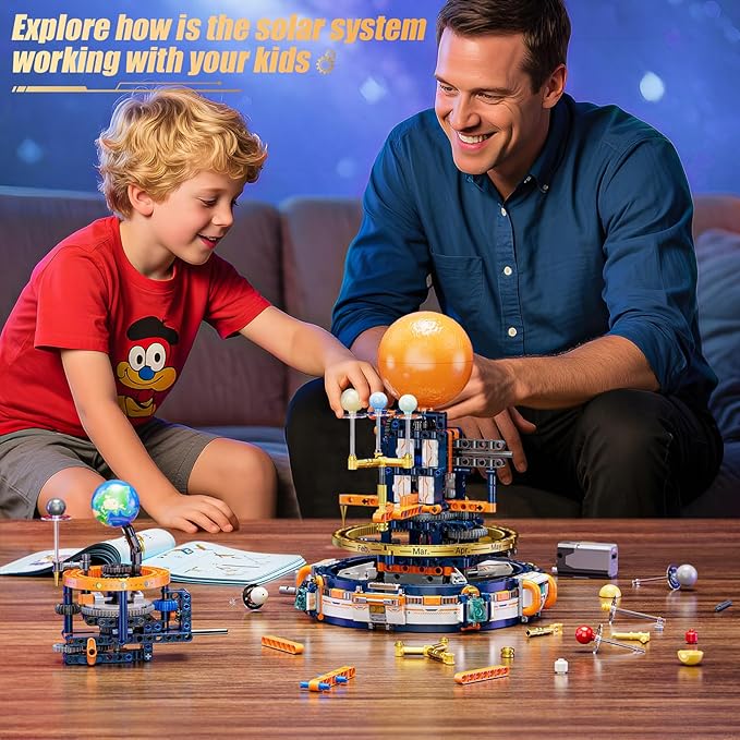 JAKI Solar System Building Set - Electric Solar System Model with Dynamic Lighting and Real Rotating Effects STEM Educational Space Toy for Teens and Adults Home Office Decoration.