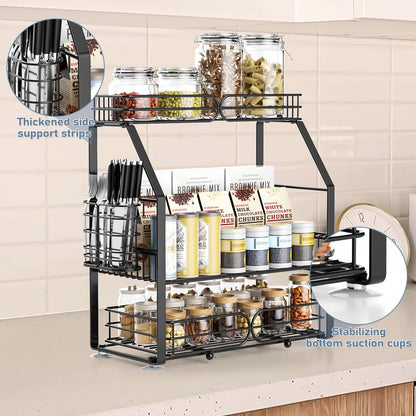 PXYHMUS Spice Rack Organizer for Cabinet, 3 Tier Black Countertop Organizer Small Spice Rack, Kitchen Spice Shelf Organizer for Cabinet, Pantry, Bathroom, Bedroom, Coffee Station