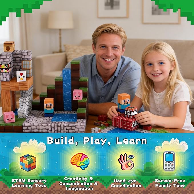 Magnetic Blocks 100 Pcs Building Cubes Game Build Forest World Set Stem Sensory Montessori Kids Toys for Toddlers Boys Girls Ages 3+ Stacking Magnets Tiles for Christmas Birthday Gifts