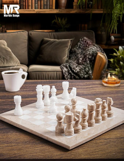 Marble Chess Set for Adults 12 Handmade Verona &amp White Board Game with 32 Chess Pieces 2 Extra Queens &amp Storage Box Luxury Travel Game Elegant for Home Decor
