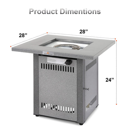 Fire Pit Table, Gas Firepit Square Steel Fire Pit Outdoor Fireplace for Patio with Pulse Ignition System, Small Fire Pit for Deck and Garden, 50000BTU, Silver Grey