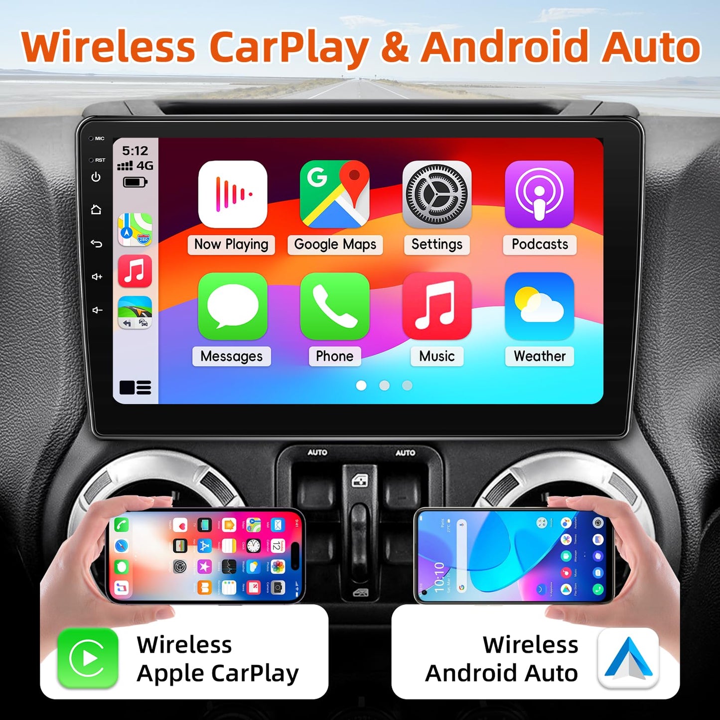 Car Radio Stereo for Jeep Wrangler JK 2007-2018,2+64G Android 13 Touch Screen Radio with Wireless CarPlay Android Auto Bluetooth GPS Navigation Backup Camera
