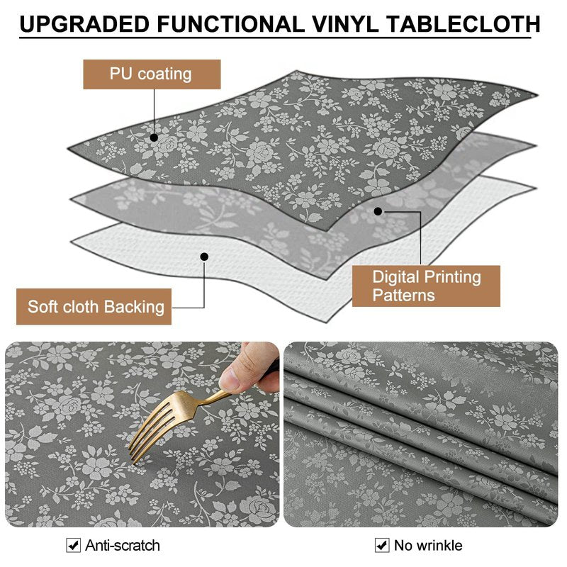 Smiry Round Table Cloth, Waterproof Heavy Duty Vinyl Tablecloths, Wipeable Washable Table Cover for Kitchen and Dining Room (Grey, 70" x 70")