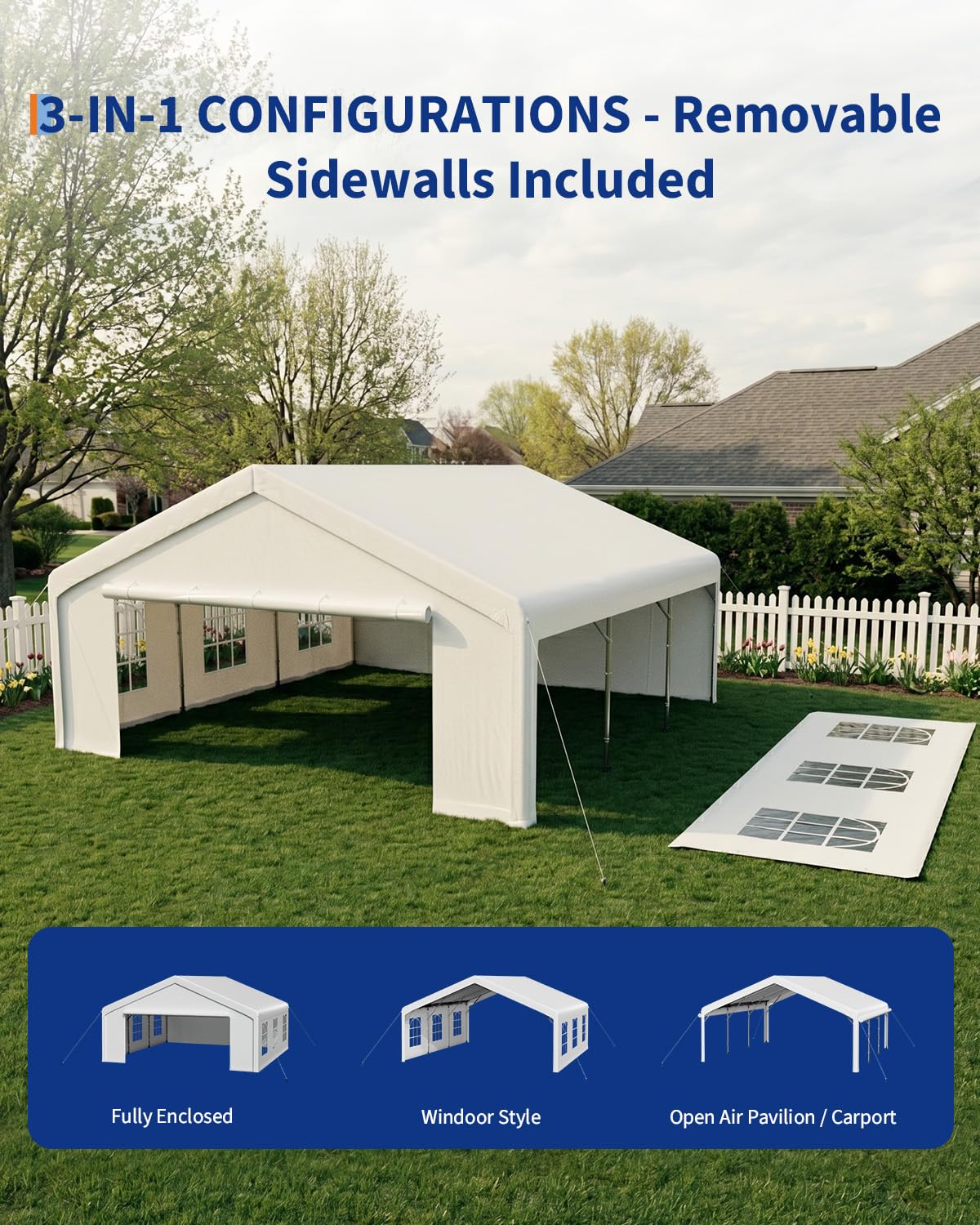 20x20 ft Heavy Duty Party Tent, Upgraded Galvanized Steel Frame Outdoor Canopy, with Mesh Screen & PE Roll-Up Double Doors, Removable Sidewalls and Windows, Wedding Event Commercial Carport