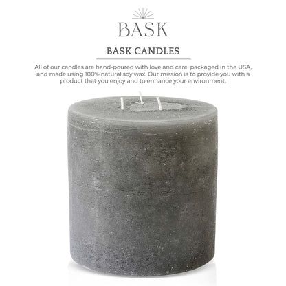 Bask Large Mottled Pillar Candles - Unscented - 6-Inch Diameter for Extra-Wide Holders - 3-Wick Candles for Home and Events - Gray