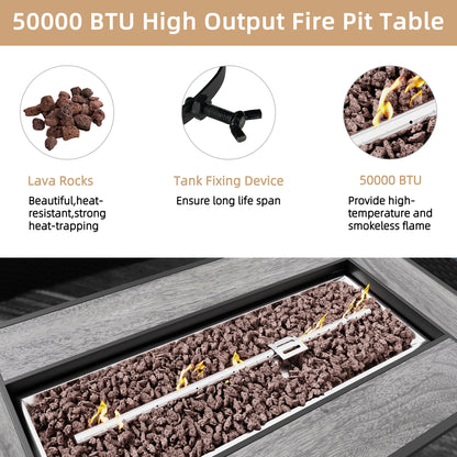 45 Inch Propane Fire Pit Table, 50,000 BTU Outdoor Gas Fire Pit for Patio & Backyard, Rectangular Firepit Table with Lava Rocks, 2-in-1 Convertible Outdoor Table