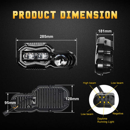 M MIBAHE LED Headlight High Low Beam with DRL LED Headlight Assembly Compatible with BMW F800GS F800GS Adventure F700GS F650GS