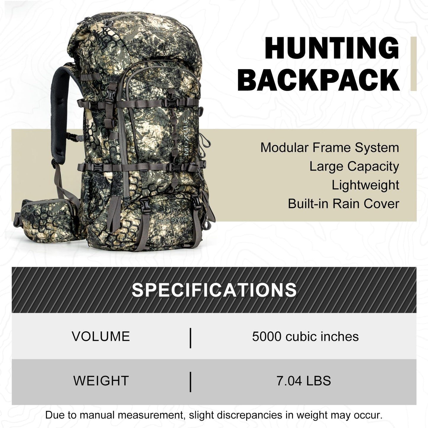 MOXULE Pro 5000 Camo Frame Backpack - Meat Hauler Pack with Rain Cover for Outdoor