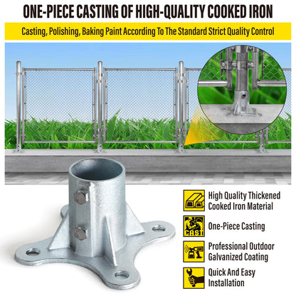 Epcee Post 2.5" (2 3/8" OD) Chain Link Fence Post Floor Flange Bracket, for Chain Link Fence Posts, Mailboxes, and Other Steel Round Post Galvanized Anchor Flange Bases (4 Pack)