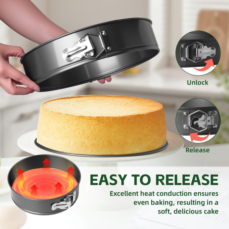FLEEODAN 9 Inch Nonstick Springform Pan - Cheesecake Pan with Removable Bottom, Round Baking Mold for Cheesecake, Pie, Desserts & More - Baking Bakeware Accessory, Matte Black
