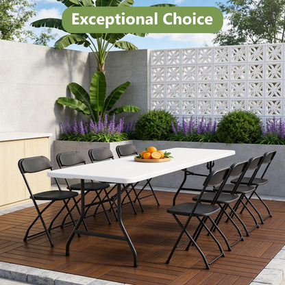 FurniEdge Folding Table 8FT Heavy Duty Plastic Table with Handle, Foldable&Portable, Fold-in-Half Utility Tables for Outdoor, Dining, Wedding, Events, Indoor, Picnic, Camping, Party, White