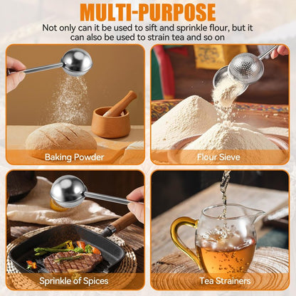 Vriysei Flour Duster for Baking, 1 PCS Flour Sifter for Baking Powdered Sugar Shaker Duster, 304 Stainless Steel Dusting Wand Sprinkler and Tools，Spices and Tea Strainers (1)