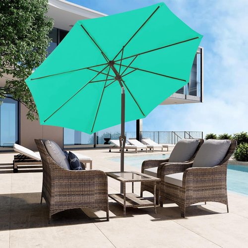 JEAREY 9FT Outdoor Patio Umbrella - Market Umbrella with Push Button Tilt & Crank | UV Protection, Waterproof (Teal)