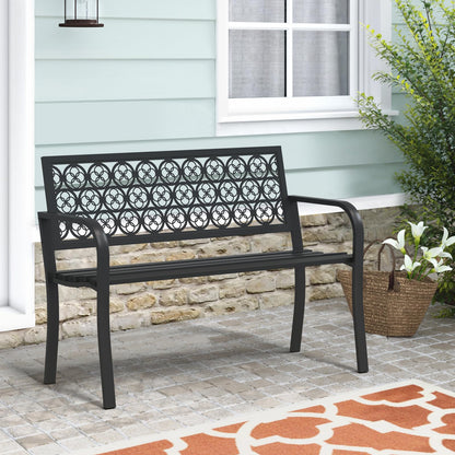 Maemttes 50" Outdoor Bench, Metal Weatherproof Garden Bench Cast Iron Heavy-Duty Patio Bench with Decorative Backrest for Proch Park 880lb Capacity