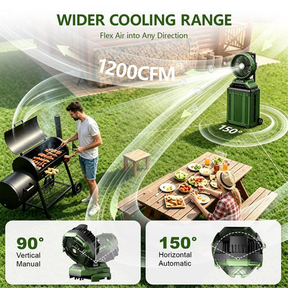 Veubew Portable Misting Fan with 30L Bucket, 30000mAh Rechargeable Battery Powered, 12Hrs Mist Rechargeable Fans, 4 Strong Winds, 4 Spray Mister, 3 Lighting Settings for Outdoor, Camping, Patios