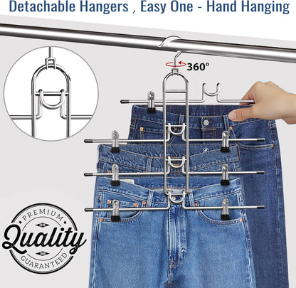 Skiennix Pants Hangers - Upgraded Detachable Space-Saving Hangers for Skirts & Trousers | Heavy-Duty Design