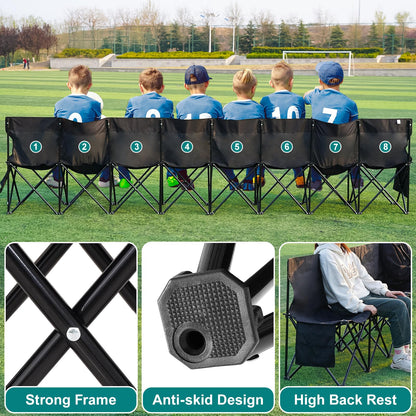 1MORE Soccer Bench - Portable Folding Team Bench, 8 Seats Foldable Sideline Benches, Soccer Chair with Bag & Backrest, Adult Team Chair for Football Camp Sport Events Outdoor Seating.Black