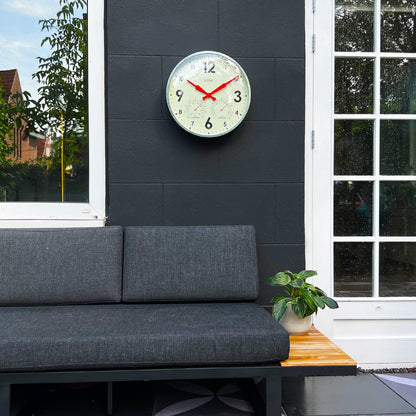 Cloudnola Indoor Outdoor Waterproof Metal Wall Clock with Thermometer and Hygrometer, Gray Zinc, 18 inch Silent Non-Ticking Battery Operated Quality Quartz Round Clock for Patio and Home Decor