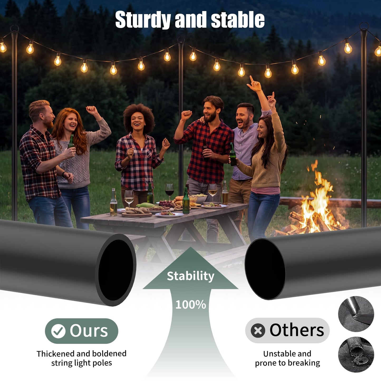 Espird String Light Poles for Outside 4 Pack, 10.5 Feet Outdoor String Lights Poles for String Lights, Backyard Patio Light Poles for Bistro Party Wedding, Metal Outdoor String Light Pole