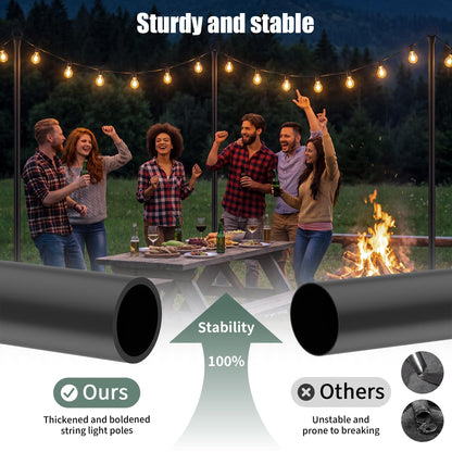 Espird String Light Poles for Outside 4 Pack, 10.5 Feet Outdoor String Lights Poles for String Lights, Backyard Patio Light Poles for Bistro Party Wedding, Metal Outdoor String Light Pole