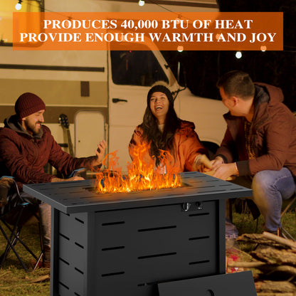 Shintenchi 42" Outdoor Propane Fire Pit 50,000 BTU Gas Fire Pit Table with Lid, Waterproof Cover, Rectangle Gas Firepit Table for Garden/Patio, CSA Certification, Black