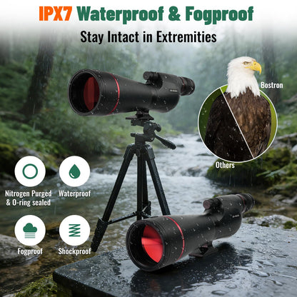 BOSTRON 20-60x82 Spotting Scopes with Full Size Tripod & Phone Adapter, Upgraded Eyepiece Low Light Vision FMC BAK4 IPX7 Waterproof Straight Spotter Scope for Bird Watching Hiking Outdoor Observation