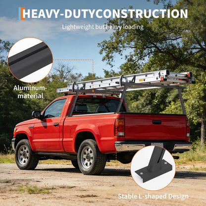 Aluminum Truck Rack, 35.4-71 in Width Adjustable Truck Bed Rack, Heavy Duty 800 LB Capacity, Secure Carrier for Kayak, Surfboard, Lumber, Contractor Gear, Black