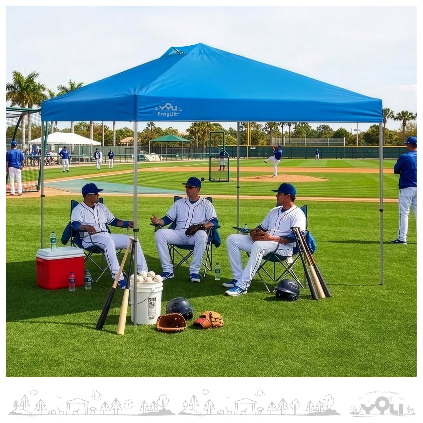 YOLI Sentinel EasyLift 10x10 Instant Pop-Up Canopy, Straight Leg Shelter with UV Protective Top & One-Push Setup – Blue