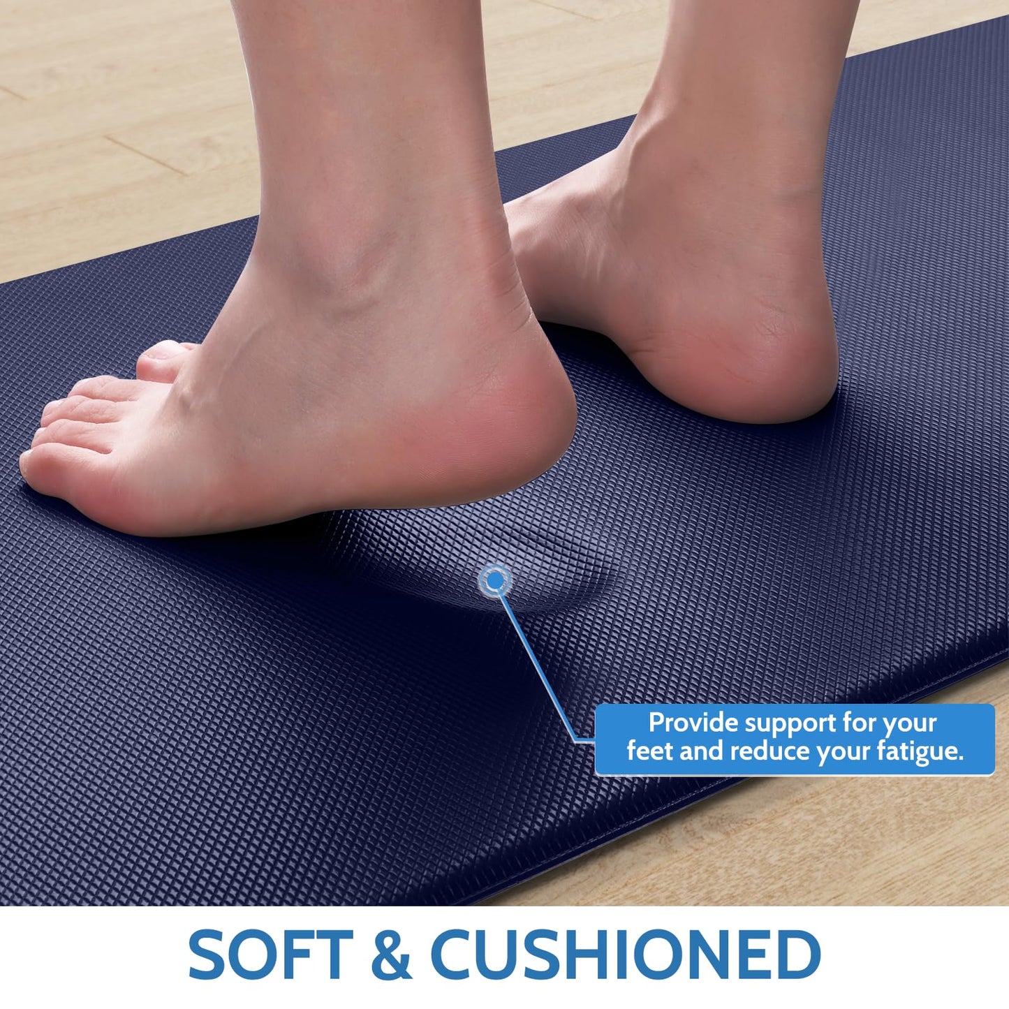 StepLively Kitchen Mat, 2 PCS Kitchen Rugs, Cushioned Kitchen Mats for Floor, Anti Fatigue Kitchen Rug Set, Non-Skid Standing Mat for Kitchen, Office, Sink, 17.3"×30"+17.3"×47", Blue
