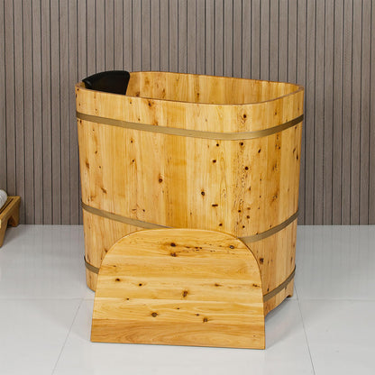 With Lid Japanese Soaking Tub Handcrafted Cedar Freestanding Wooden Bathtub Deep Soaking Tub Small Bathroom Tub Space Saving and Easy to Move STB03901 34” Hot Tub