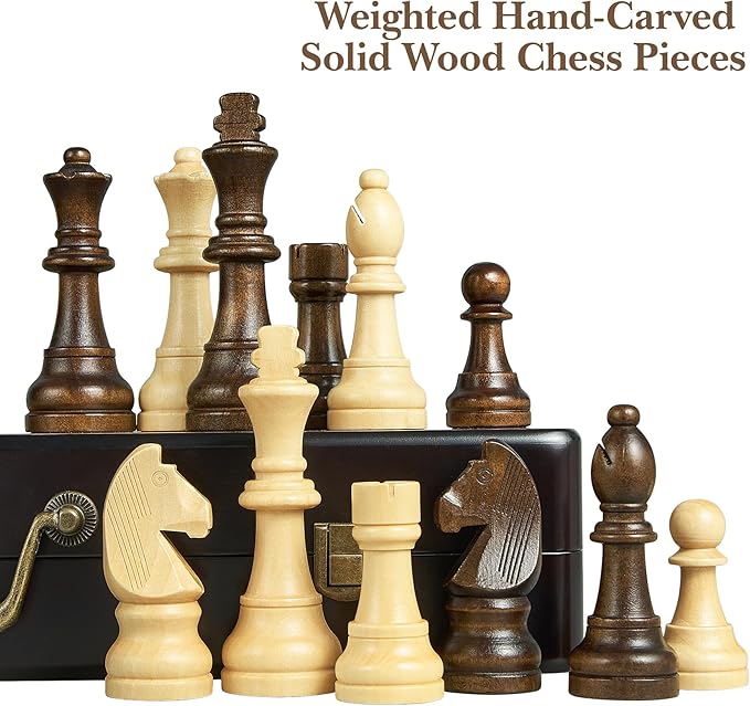 18.5 Wooden Chess Set with HandleChess Sets for Adults Kids Portable Folding Board Games with 4.5 King 2 Extra QueensHandmade Weighted Large Pieces with Storage Slots