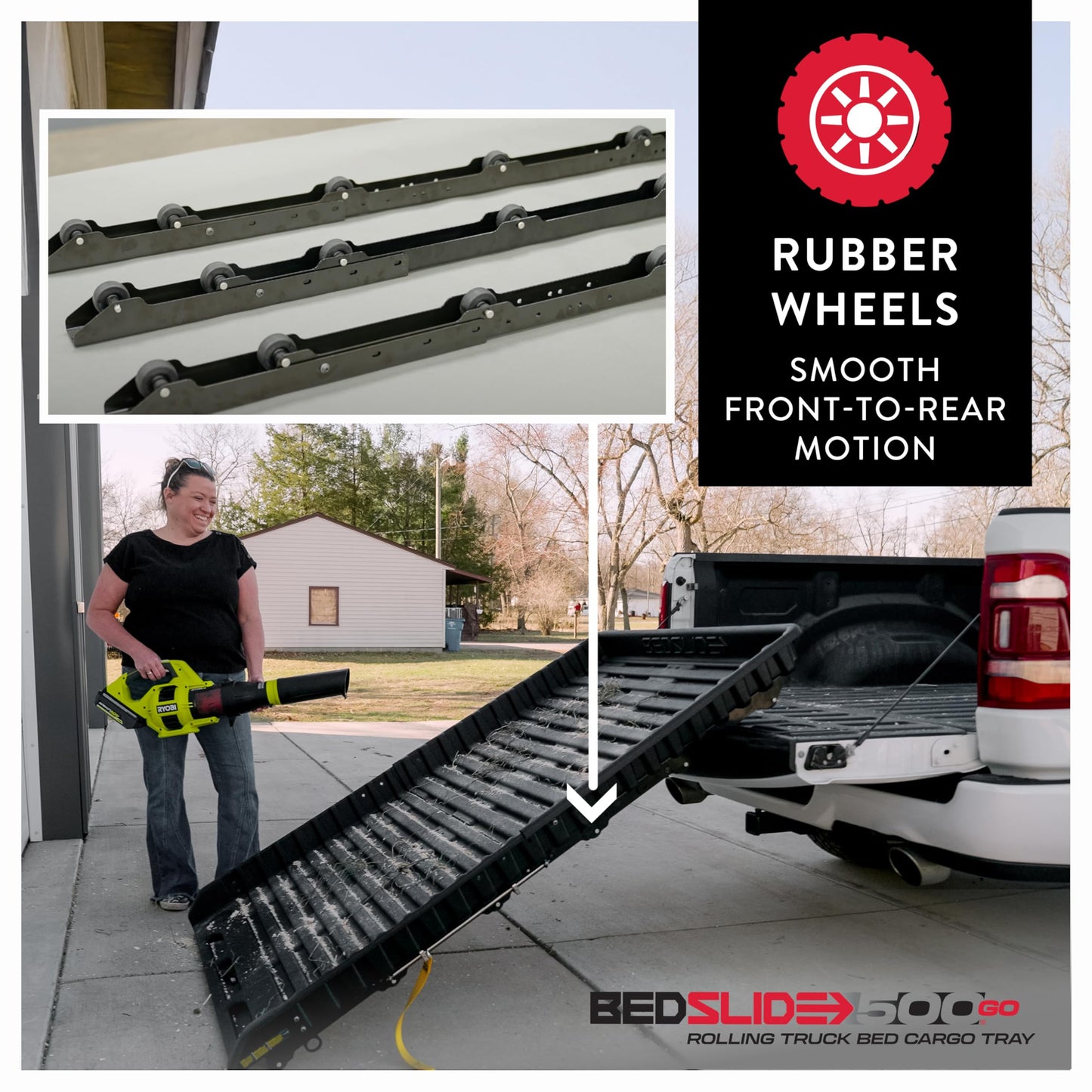 Bedslide 500Go Sliding Truck Bed Organizer, 62-74" L x 48" W, Capacity 500 lbs., Full Size Truck Bed Storage Tray, Black
