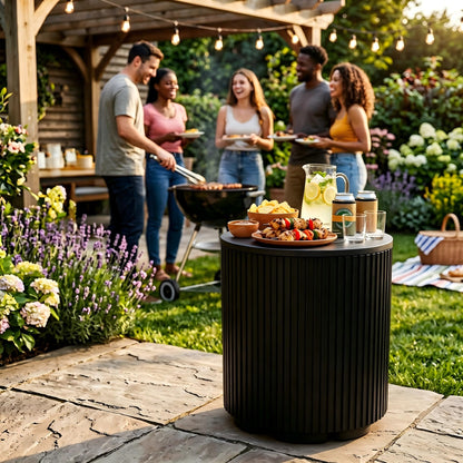 Diyfire Outdoor Cooler Side Table, 2-in-1 Portable Ice Chest Side Table, Cooler Table All Weather Resistant, Cooler Table for Patio & Parties & Picnics & Beach & BBQ, Black