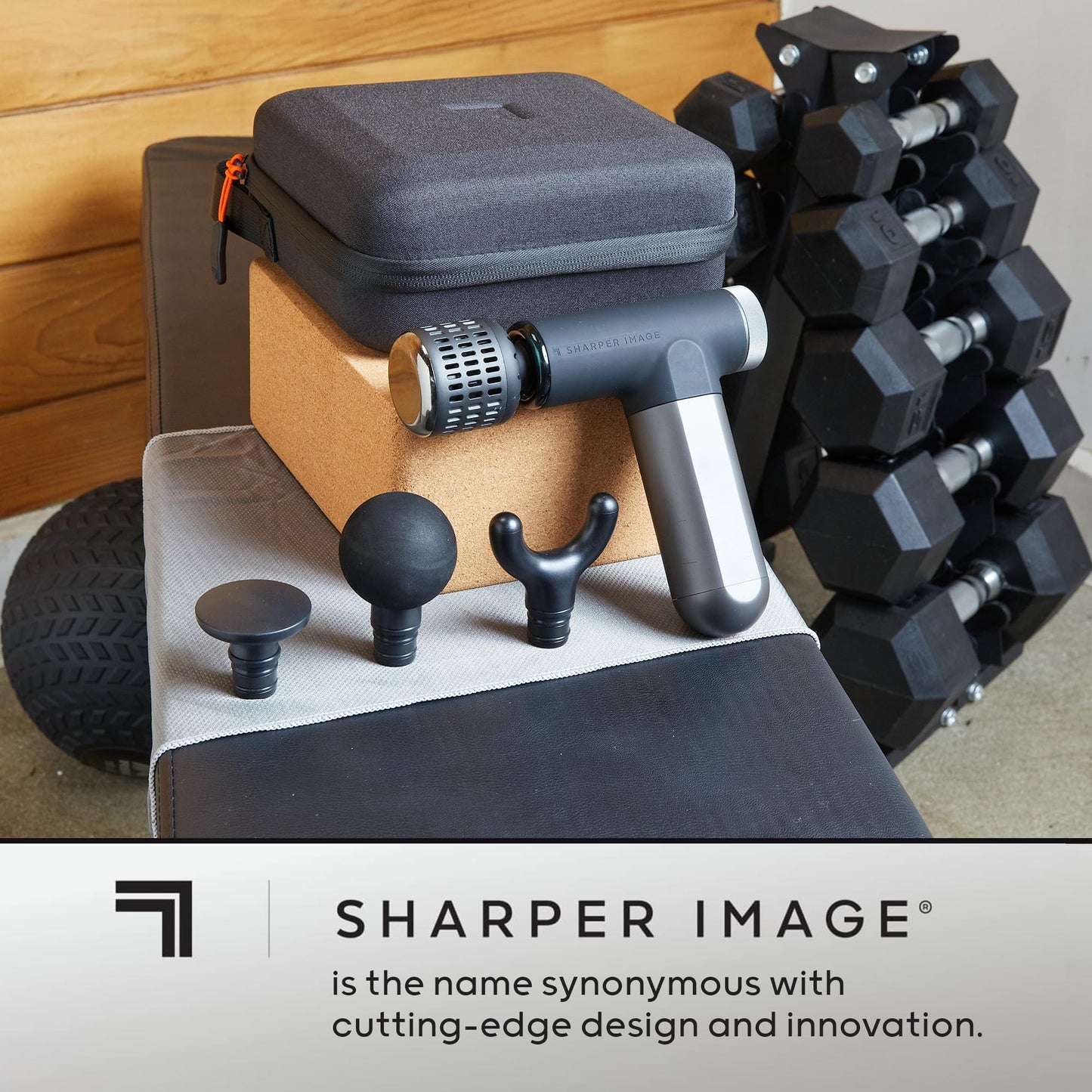 Sharper Image® Powerboost® Pro+ Hot & Cold Deep Tissue Massage Gun - 6 Speeds, 6 Attachments, 5-Hour Battery, Travel Case, Charging Base, Shoulder & Back Massager, Pain Relief Tool, FSA Eligible